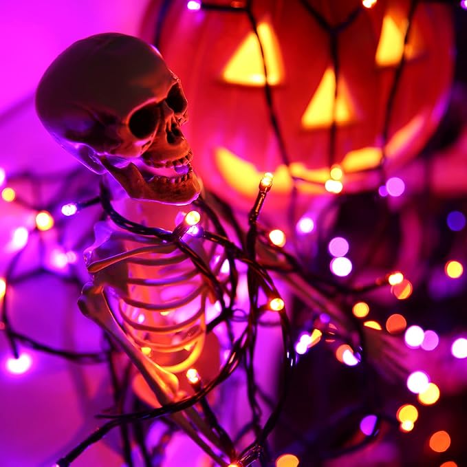 Toodour Halloween Orange & Purple Lights, 131ft 350 LED Plug in String Lights with 8 Modes and Timer, Connectable, Waterproof Halloween Outdoor Lights for Home, Party, Garden,Holiday Decorations