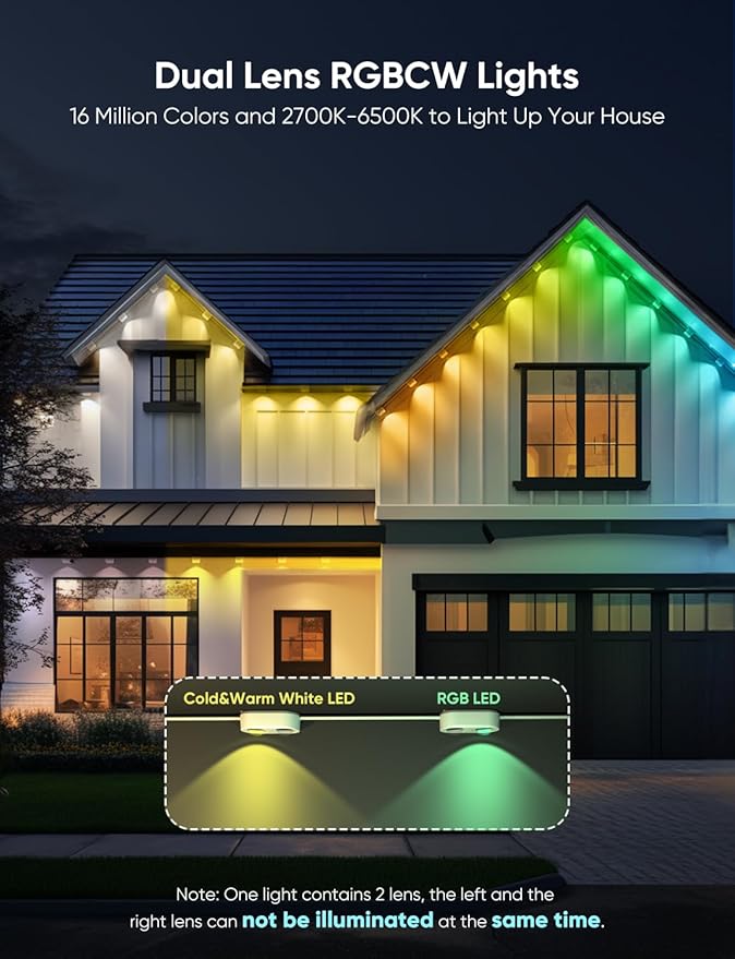 APPECK Permanent Outdoor Lights Pro 100ft, 72W RGBCW Eaves Lights with 72 LED Lights, 80lm, Cuttable, 111 Scene Modes, IP67 Waterproof Lighting for Halloween Decoration, Work with Alexa, White