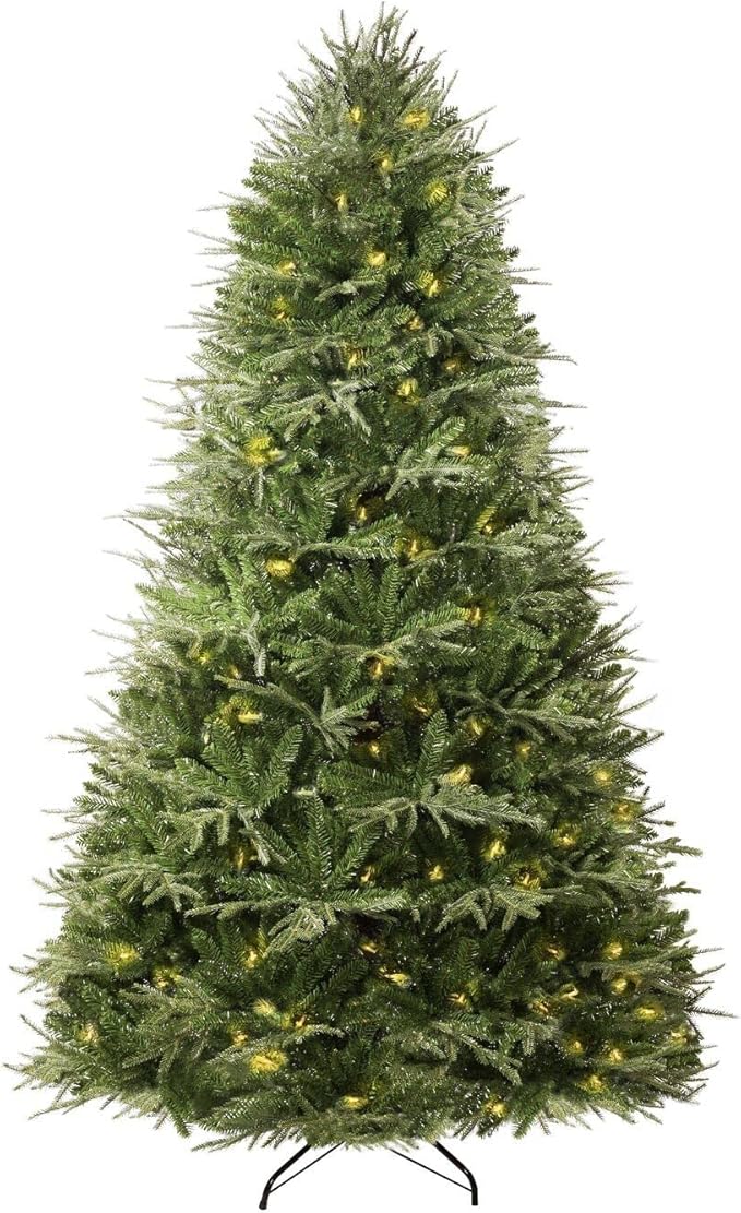 Camden 6.5ft Prelit Artificial Christmas Tree with Foot Pedal, 2041 Branch Tips, 400 Warm Lights and Metal Stand, 51" Wide Realistic Hinged Christmas Tree with Lights by Naomi Home