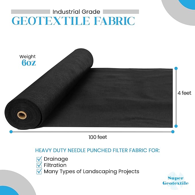 4, 6, 8 oz Non Woven Fabric for Landscaping, French Drains, Underlayment, Erosion Control, Construction Projects - 6 oz (4X100)