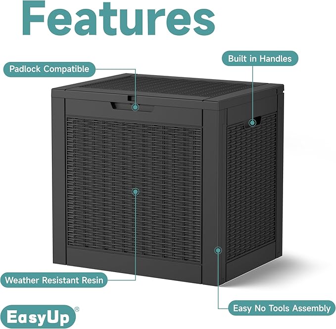 30 Gallon Waterproof Resin Deck Box, UV Resistant Outdoor Storage for Garden, Patio, Porch, Delivery, Rattan Black