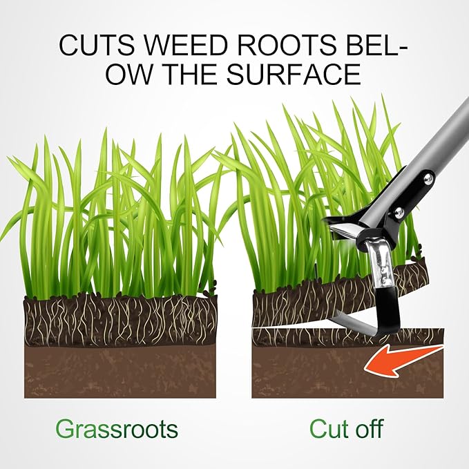 Walensee Action Hoe for Weeding Stirrup Hoe Tools for Garden Hula-Ho with Adjustable 36-66 Inch Scuffle Loop Hoe Gardening Weeder Cultivator Durable Handle Weeding Rake with Cushioned Grip