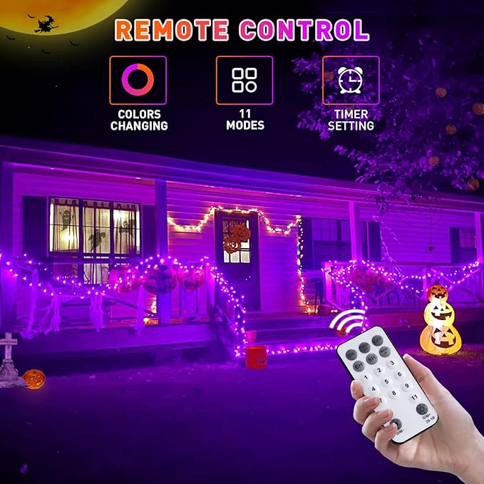 JMEXSUSS 200 LED Orange and Purple Halloween Lights Plug in, 66ft Connectable Color Changing Christmas String Lights with Remote, Outdoor Waterproof Tree Lights for Yard Halloween Decor