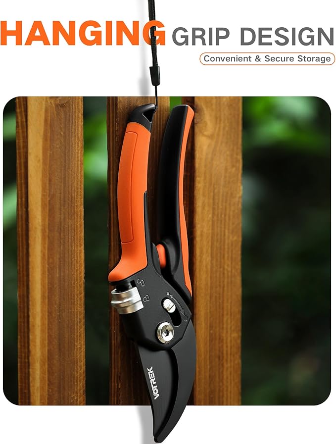 8.5" Pruning Shears for Gardening, 【Unique Stepless Handle Opening】Professional Bypass Garden Clipper, Heavy Duty Plant Pruners for Branch 【SK5 Steel Blades】【Built-in Spring】【All Hand Sizes】