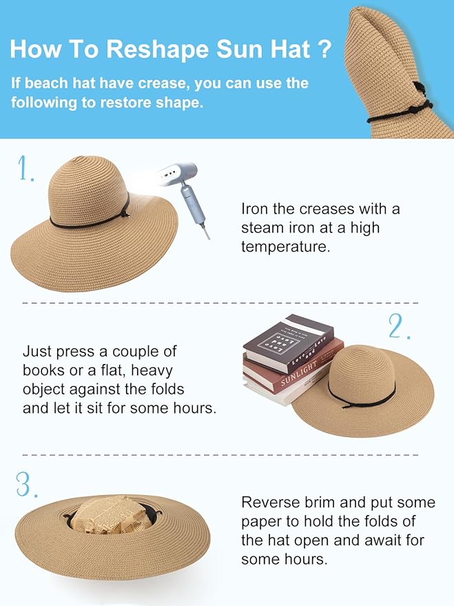 Senker Fashion Sun Hats for Women, Wind Lanyard Wide Brim Straw Hat for Summer Beach Garden Vacation Foldable UPF 50+