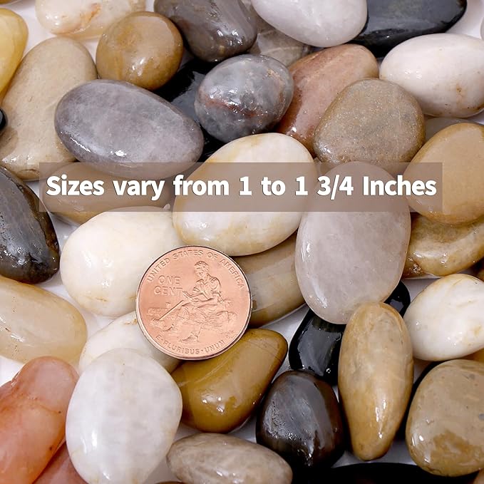 Calofulston 30LB River Rocks for Plants, Decorative Polished Stones for Garden Landscaping, Planters, Indoor and Outdoor Decor, Mixed Color, 1-1 3/4 Inch