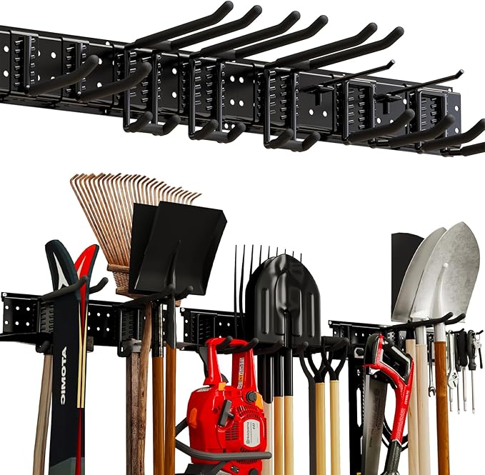 Garage Tool Organizer Wall Mount 49.5inch with 9 Hooks Ski Rack for Garden Shovel Holder Garage Wall Organizer Wall Mount Tool Holder for Rack Shovel Shed(Black)