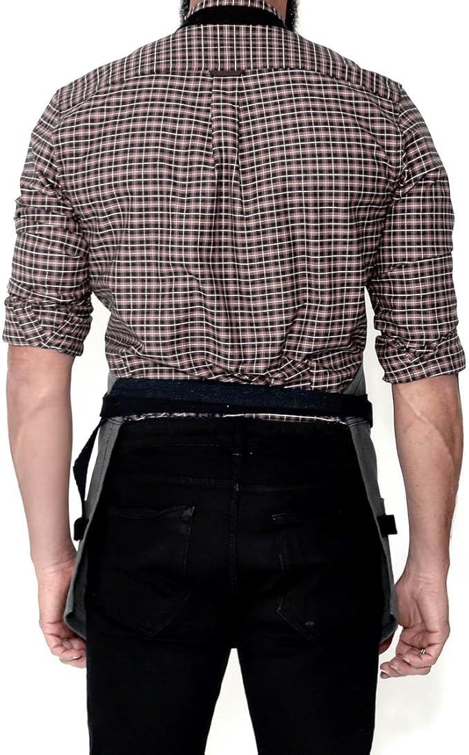 Under NY Sky Tool Gray Apron – Heavy-Duty Waxed Canvas, Leather Reinforcement, Extra Pockets – Adjustable for Men and Women – Pro Mechanic, Woodworker, Blacksmith, Plumber, Electrician, Welder Aprons