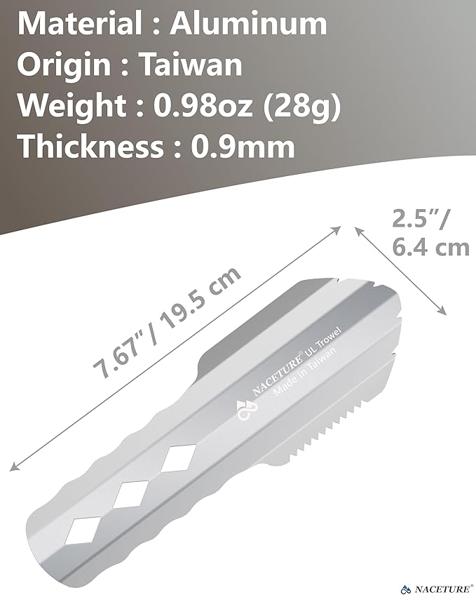 NACETURE Ultralight Backpacking Trowel Aluminum Shovel Small Potty Multitool with Longer Handle Design Essential for Hiking, Camping and Survival Bags(Black 1 Pack)