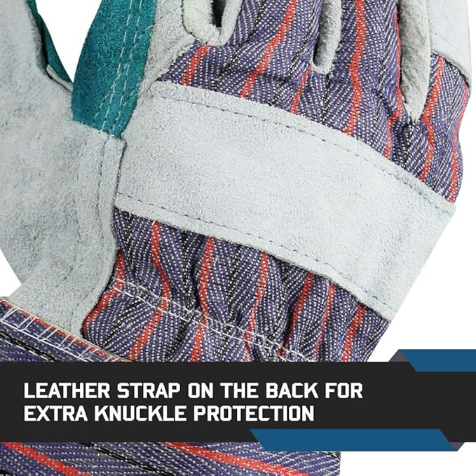 Glove Station Cowhide Leather Work Gloves for Men & Women – Work Gloves with Split Leather Palm, Rubberized Safety Cuff