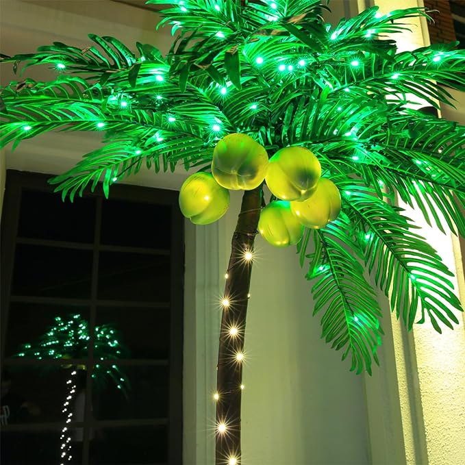 7ft Lighted Palm Tree 208 LED Lights with Glowing Coconuts - Dimmable, UL Certified, Waterproof - Ideal for Indoor and Outdoor Decoration
