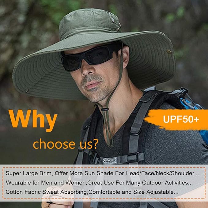 HUAMULAN 6" Super Wide Brim Sun Hats, Men and Women Bucket Hat for Fishing Hiking Garden Lawn Work Safari Camping Outdoor
