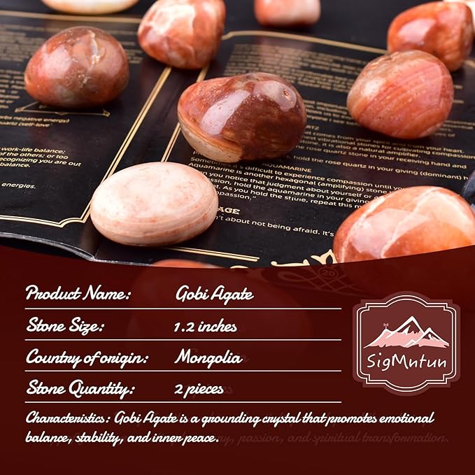 Polished Gobi Agate Crystal Stones - 2 Pcs of 1.2" Worry Stone for Anxiety, Pocket Palm Stone Super Large Handpicked Natural Tumbled Gemstones for Meditation, Reiki, Chakra Healing, Home Decor