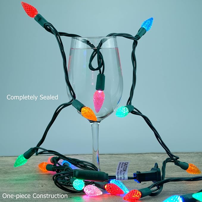 YULETIME Multicolor C6 Strawberry LED Christmas Lights, 33 ft 100 Count 4" Spacing One-Piece High Waterproof UL Certified String Light (Multi-Colored)