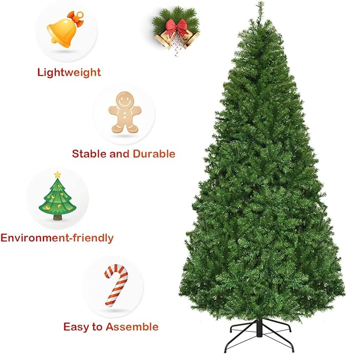 HAPPYGRILL 7FT Pre-lit Artificial Christmas Tree with 500 LED Lights, 1570 PVC Branch Tips and Foldable Base, Premium Spruce Tree Hinged Xmas Tree with 11 Color Modes for Holiday Decor