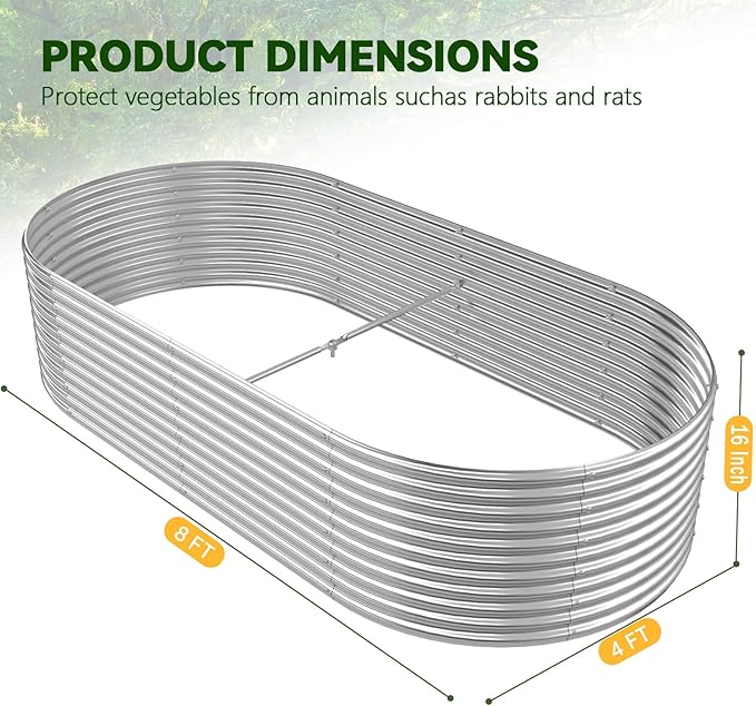 2 Pack 8x4FT Tall Galvanized Raised Garden Bed, Outdoor Metal Planter Box for Vegetables & Flowers, Steel Above Ground Garden Box for Backyard Gardening