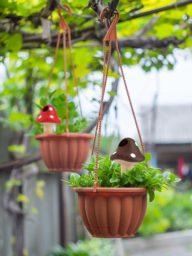 4Pcs Plant Watering Globes, Kalolary Self Watering Spikes Terracotta Drip Water Stakes Irrigation Watering Bulbs for Pot, Indoor, Outdoor, Vacation (Mushroom)