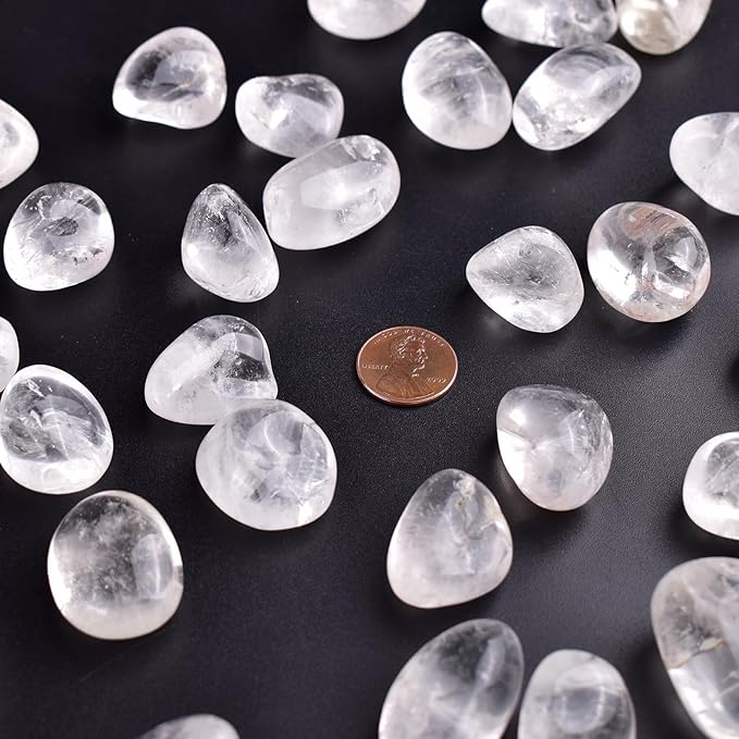 Polished Stone Set Clear Quartz Crystals, 0.8" Handpicked Tumbled Gemstones Rocks, Pebbles for Reiki, Chakra, Healing, Home Decor