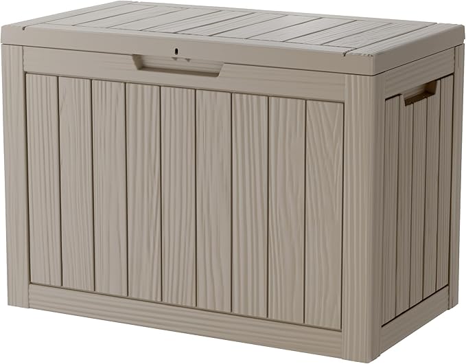 TARKARI 45 Gallon Lockable Resin Deck Box, Waterproof & UV-Resistant Outdoor Storage Box for Outdoor Cushion Storage, Garden Tools & Pool Accessories Storage, Gray