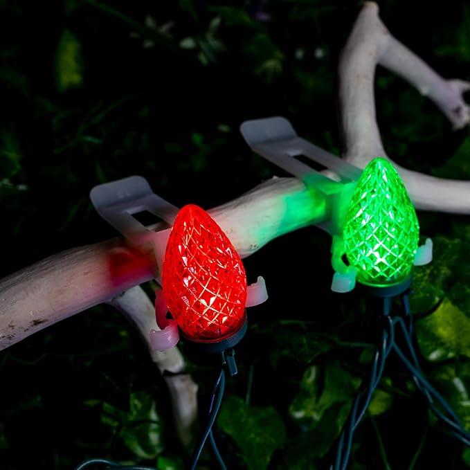 C9 LED Christmas Lights Outdoor, 68 Ft 100 LED C9 String Lights with 100 All in One Clips, Connectable Waterproof Christmas Tree Lights for Outside Roofline Backyard Garden Decor, Multicolor 2 Pack