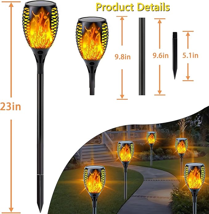 SANJICHA 4 Pack Super Larger Size Solar Flame Torch Extra Bright Tiki Lights Christmas Outdoor Decorative with Flickering Flame, Solar Christmas Outdoor Lights Waterproof Lamps for Outdoor use Garden