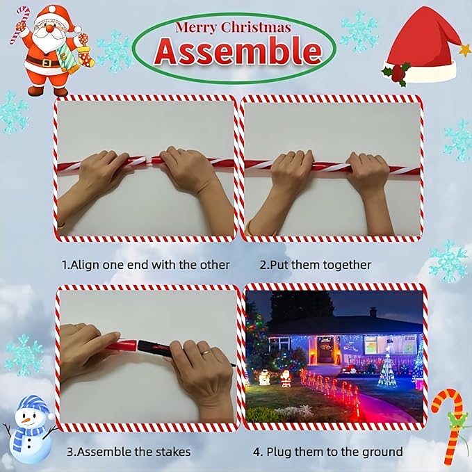 35" Candy Cane Lights - 12 Pack 8 Modes,30V LED Candy Cane Lights Christmas Decor, Outdoor Christmas Decorations for Yard, Lawn, Garden and Pathway