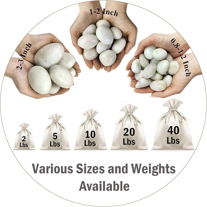 5 lbs White River Rocks, Polished Pebbles for Indoor Plants, 1-2 inch Decorative White Stones for Plants Vase Aquarium Fish Tank and Outdoor Garden Landscaping Rocks