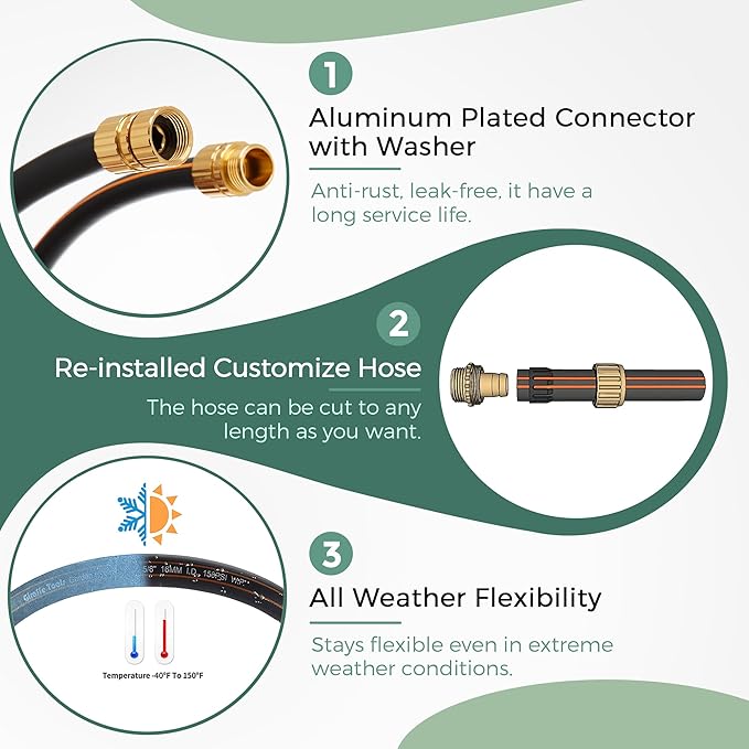 Giraffe Hybrid Garden Hose 5/8" x 75ft, Custom Length, NO Kink, Flexible, Leakproof Hose with Male to Female Fittings, 600 Burst PSI