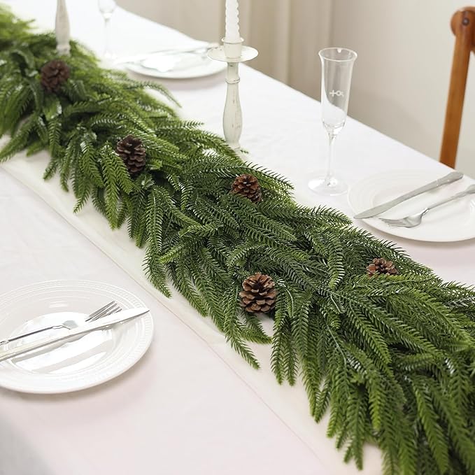 5FT Christmas Norfolk Pine Garland -1PCS, Artificial Pine Needles Garlands Faux Greenery Fake Garland for Holiday Fireplace,Table,Window,Stairs,Mante,Indoor Outdoor Decor
