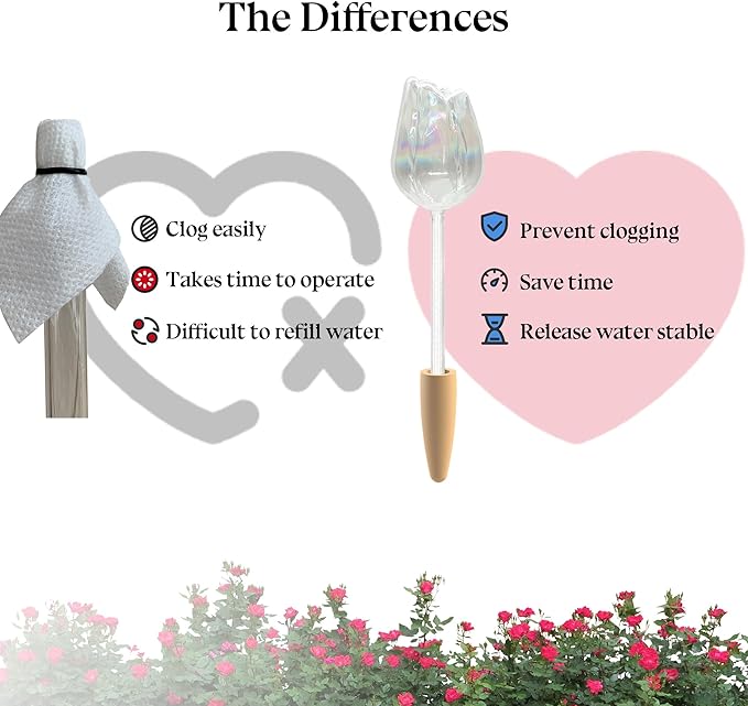 3 Pack Non-Clogging Iridescent Tulip Plant Watering Globes with Terracotta Spikes, Hand Blown Glass Self Watering Planter Insert Plant Watering Devices Bulbs for Indoor and Outdoor Plants