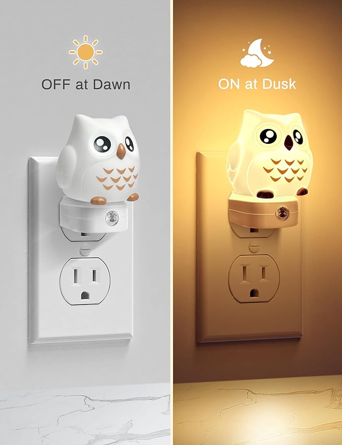 Owl Night Lights Plug Into Wall, Cute Night Light for Kids, 8-Color LED Night Light with Dusk to Dawn Sensor, Decorative Nightlight for Kid Room, Bathroom, Bedroom, Children Gift, 1 Pack