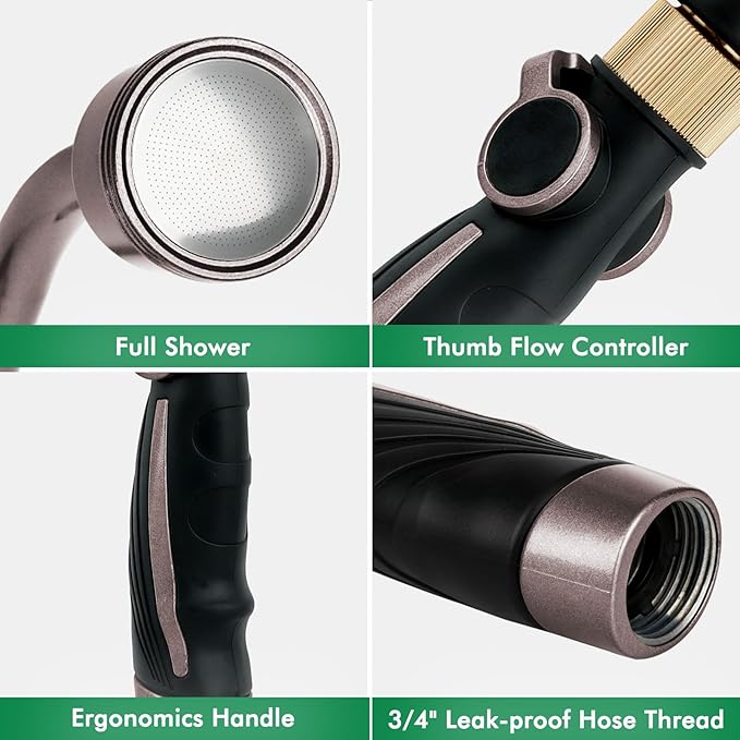 RESTMO Long Watering Wand, 24 Inches Gentle Soft Full Shower Sprayer Wand with Thumb Flow Control, Heavy Duty Metal Hose Wand for Hanging Baskets, Shrubs, Plants, Flowers, Garden and Lawn, Bronze