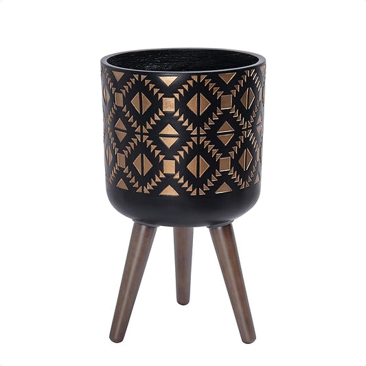 D'vine Dev 10 Inch Planter Pot with Stand, Mid-Century Tall Plant Pot with Legs for Indoor Plants, Bronze/Black, 88-G-B-6