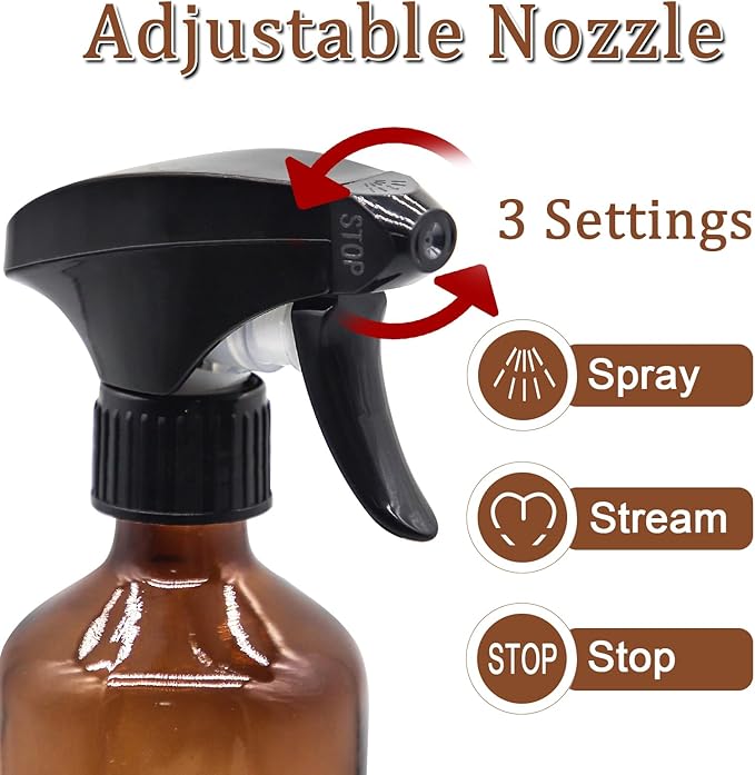 OFFIDIX Glass Spray Bottles for Cleaning,16 OZ 2 Pack Continuous Empty Water Mister Spray Bottles for Hair,Plants Mister,Adjustable Nozzle,Amber