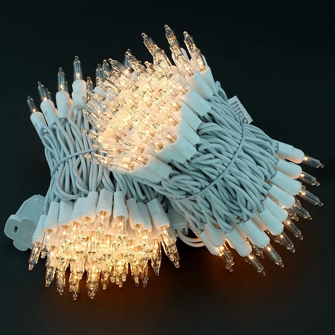 YULETIME 200 Clear Christmas Lights with White Wire, Pack of 2 Strands of 21 ft 100 Count UL Certified Incandescent Mini String Light (Clear - White Wire)