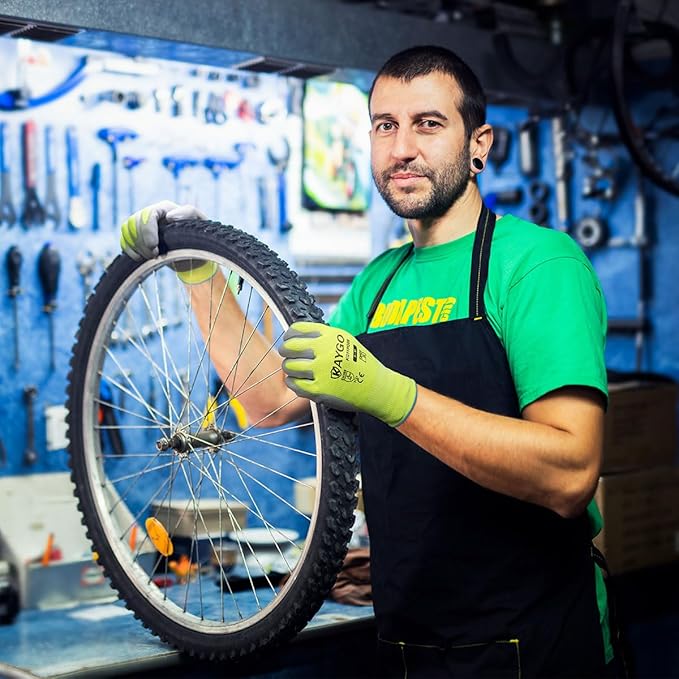 KAYGO Safety Work Gloves PU Coated-12 Pairs, KG11PB, Seamless Knit Glove with Polyurethane Coated Smooth Grip on Palm & Fingers, for Men and Women, Ideal for General Duty Work (XX-Large, Green)