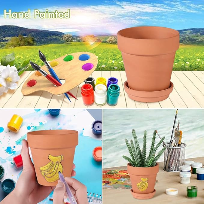 22Pcs 3 Inch Terracotta Pots, Clay Flower Pots Cactus DIY Flower Pots with Drainage Hole,Great for Plants Garden Windowsill Indoor & Outdoor Wedding Favors Gifts