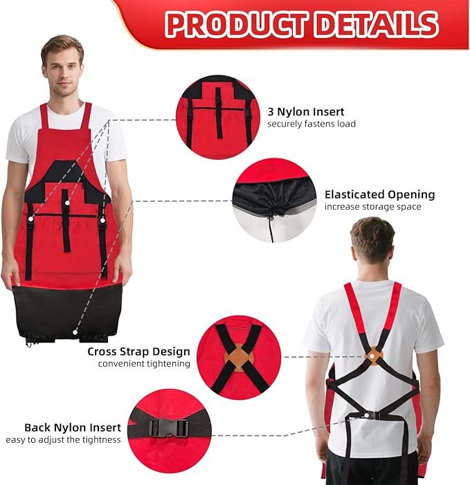 Gardening Apron with Pockets for Women/Man, Canvas Apron with Waterproof Harvest Pouch and Adjustable Straps
