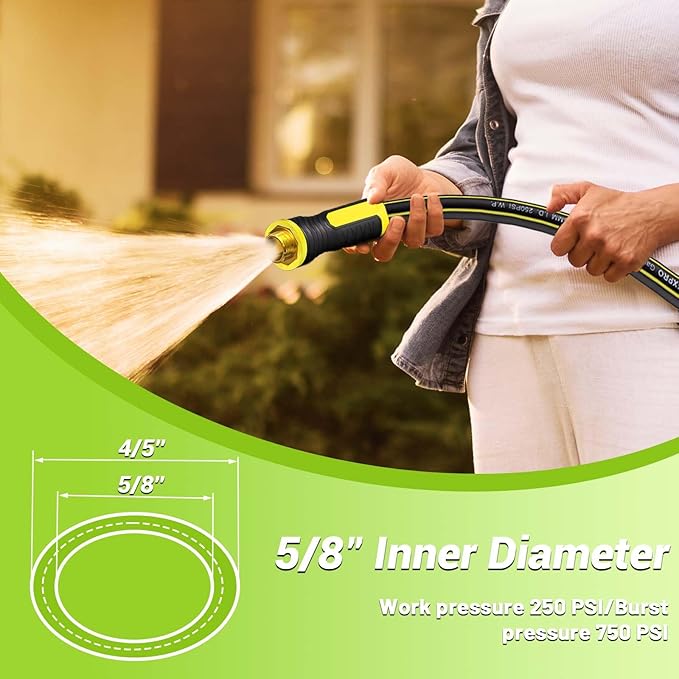 Garden Hose 200FT - PHLEX PRO Heavy-Duty Premium 5/8'' Rubber 3-Layer Water Hose with Full Brass Male to Female Fittings - Innovation Flexible Hybrid Lightweight Water Hose for RV Garden