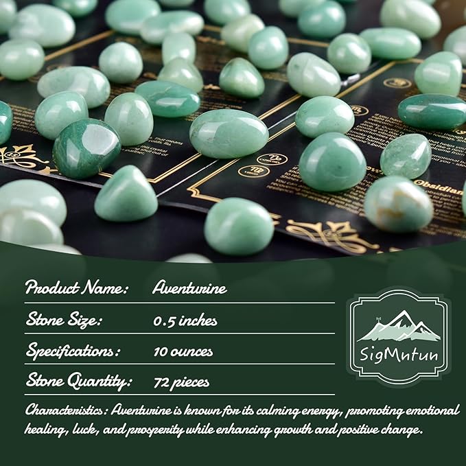 Polished Aventurine Crystals - 72 Pcs, 0.5" 10 oz Handpicked Natural Tumbled Gemstones Rocks, Pebbles for Reiki, Chakra, Healing Home Decor