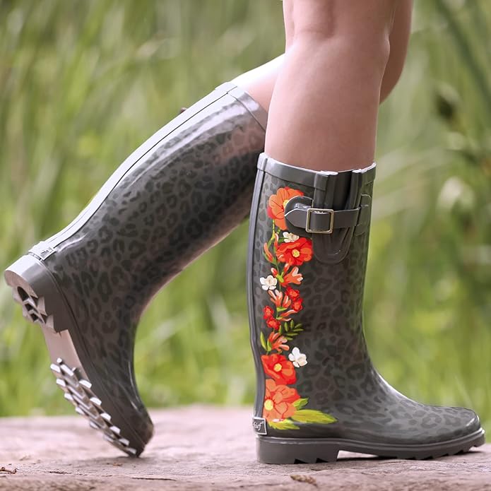 landchief Rain Boots for Women, Waterproof Ladies Tall Knee High Rubber boots,Comfort Garden Boots Anti-Slip Mid Heel Women Rain Shoes Outdoor