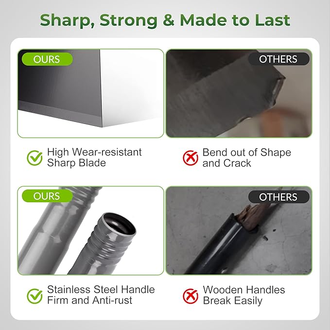 Walensee Snow Shovel, Ice Scraper & Ice Chopper, 54 Inch Flat Shovel for Snow Removal, Portable Snow Shovel for Driveway and Car, Garden Snow Pusher and Scraper Tool for Road and Outdoor Cleaning