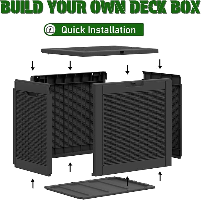 KAMABOKO 31 Gallon Resin Deck Box 2 Pack Outdoor & Indoor Waterproof Storage Box for Garden Tools, Package Delivery, Pool Supplies, Patio Cushions, Black(Set of 2)