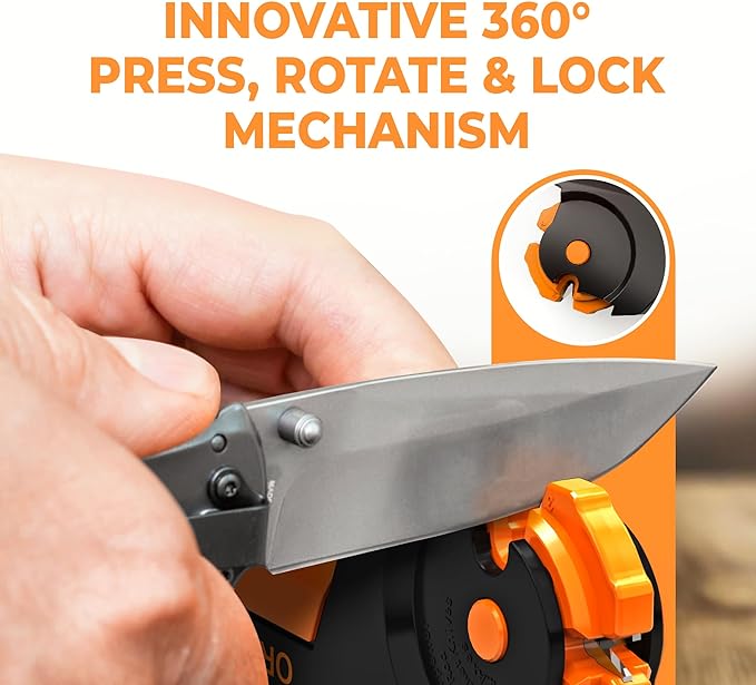 Orange Ninja 7-in-1 Garden Tool & Knife Sharpener – Sharpens Lawn Mower Blades, Axe, Hatchet, Machete, Pruner & Hedge Shears – Repairs & Hones Edges by Sharp Pebble