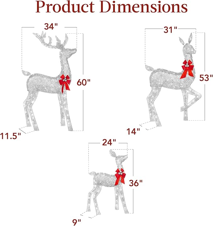 Best Choice Products 3-Piece Large Lighted Christmas Deer Family Set 5Ft Outdoor Yard Decoration with 360 LED Lights, Stakes, Zip Ties - Iridescent