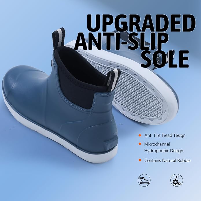 Women's Ankle Rain Boots - Slip On Waterproof Festival & Garden Shoes for Men - Comfortable Lightweight Rubber Wellies with Decorative Buckle