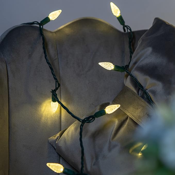 YULETIME Warm White One-Piece C6 Strawberry Christmas Lights 140 Count 71 Feet, 2 Sets 70 LED 35.5 ft High Waterproof UL Certified String Light (Warm White)