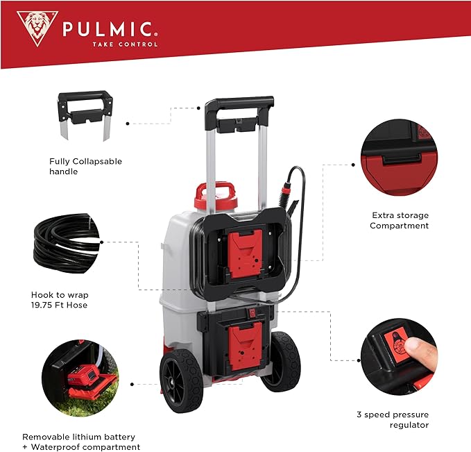 Electric Sprayer for The Application of agrochemical Products. 3 speeds. 35L. 4 bar. up to 7 Hours of Autonomy. Removable Lithium Battery. Includes Accessories (9.25 Gal Cart Sprayer)