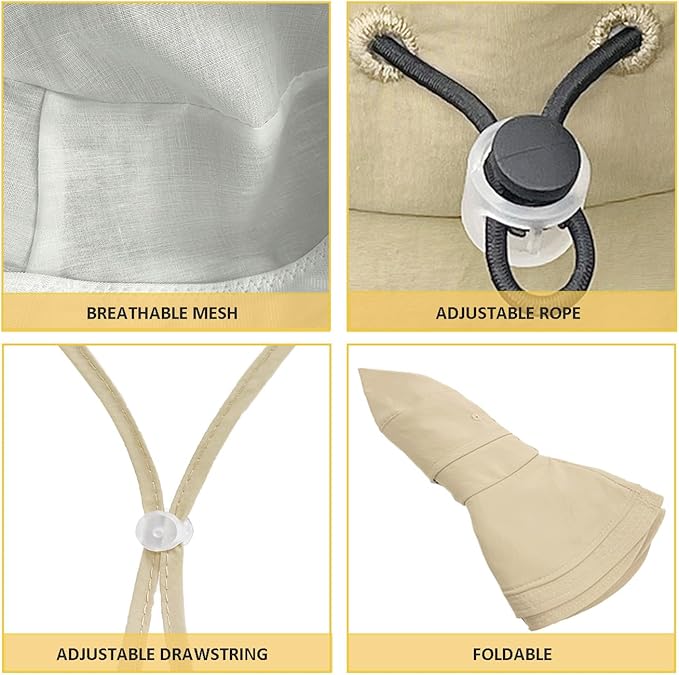 Sun Hats for Women Wide Brim Ponytail UV Protection Beach Hat Packable Waterproof Bucket Hat for Travel Hiking Gardening