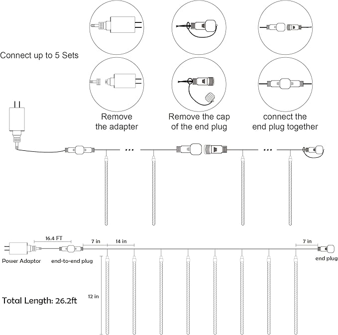 LJLNION Meteor Shower Lights, 12 Inch Outdoor Icicles Christmas Lights, 8 Tubes 288 LED Iciclelight Snow Falling Light, Connectable Raindrop Light, Xmas Wedding Party Tree Holiday Decor, Warm White